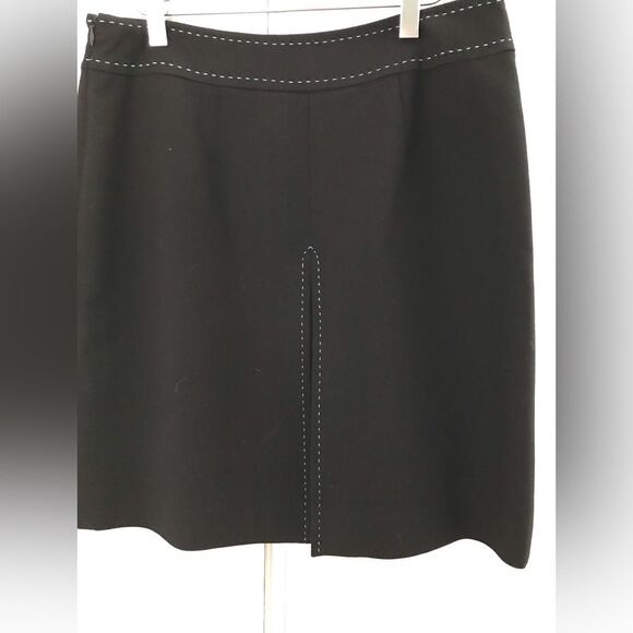 Per Se Unique Black wool lined skirt with turquoise stitching box pleats Size 8 - Picture 4 of 10